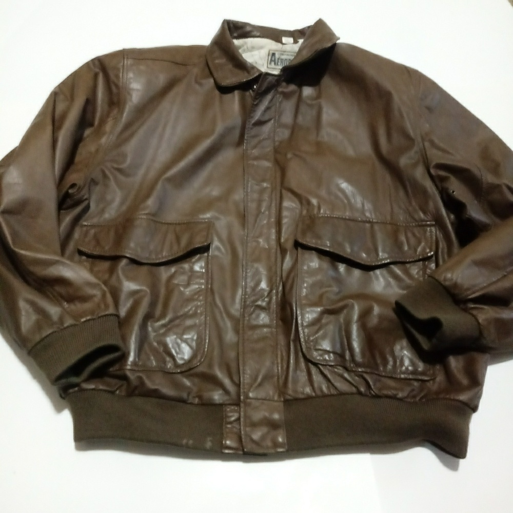 Vtg Aeropostale Brown Aviator Bomber Jacket L